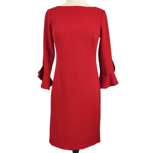 Karl Lagerfeld Paris Red Pencil Dress with Flare Ruffle Sleeve Size 0 S/M - Picture 1 of 6